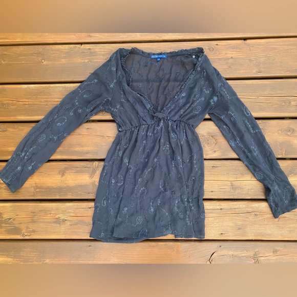 Black Floral Lace Sheer Coverup/Lingerie/Dress | SIZE: MATERNITY XS - Picture 2 of 7